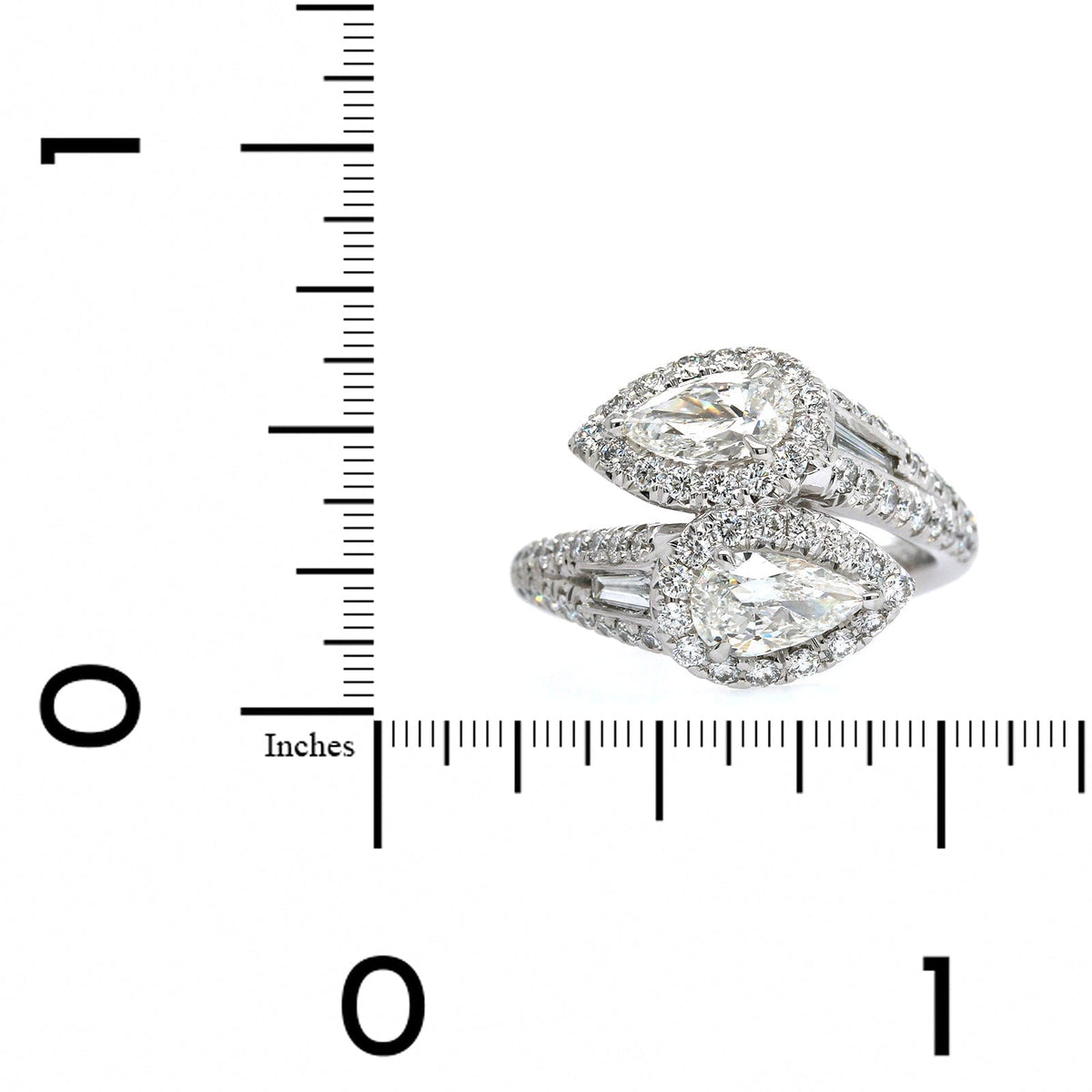 Platinum Bypass Pear Shape Diamond Halo Ring