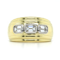 18K Yellow Gold Emerald Cut Diamond 3 Stone Ring