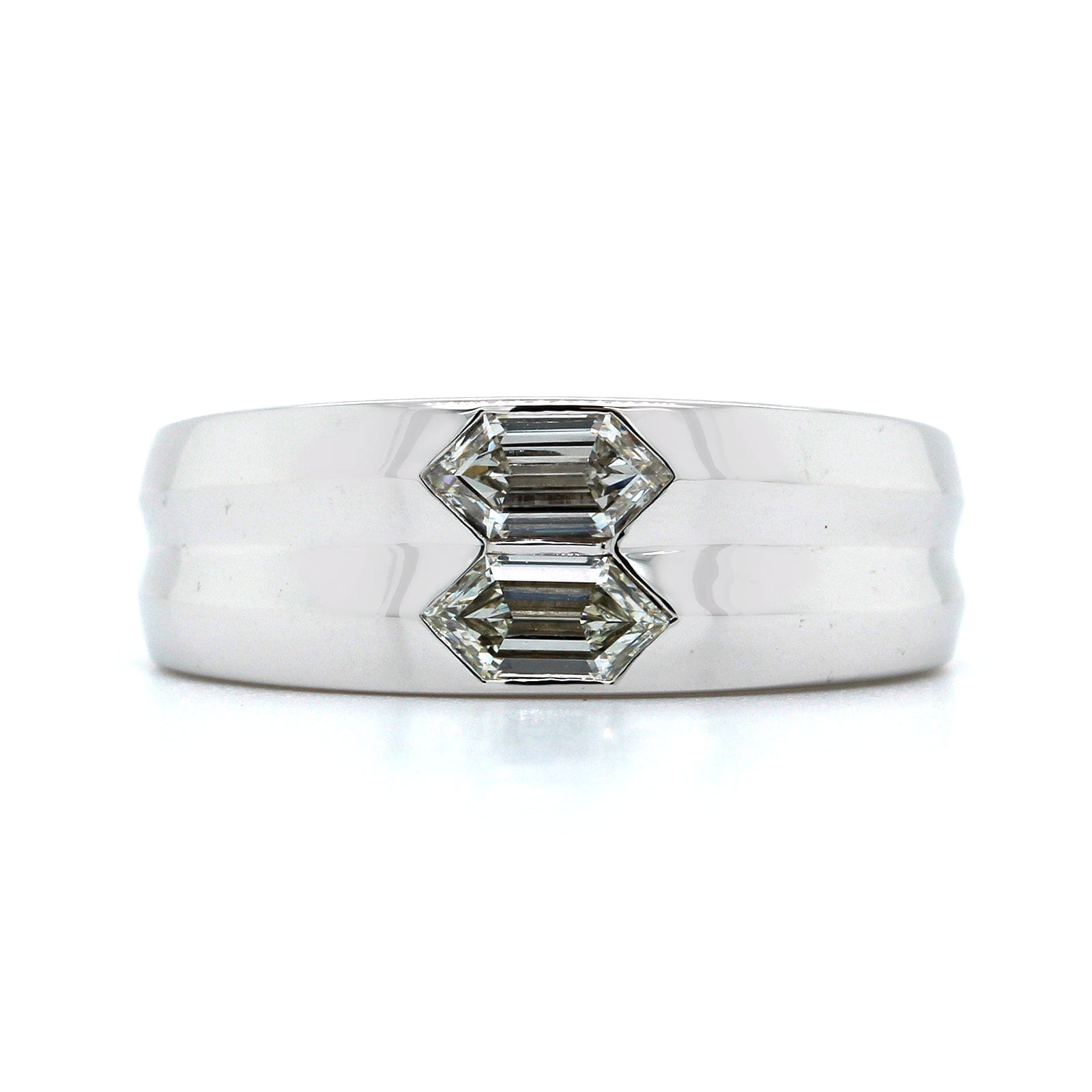 18K White Gold Hexagonal Cut Diamond 2 Stone Ring