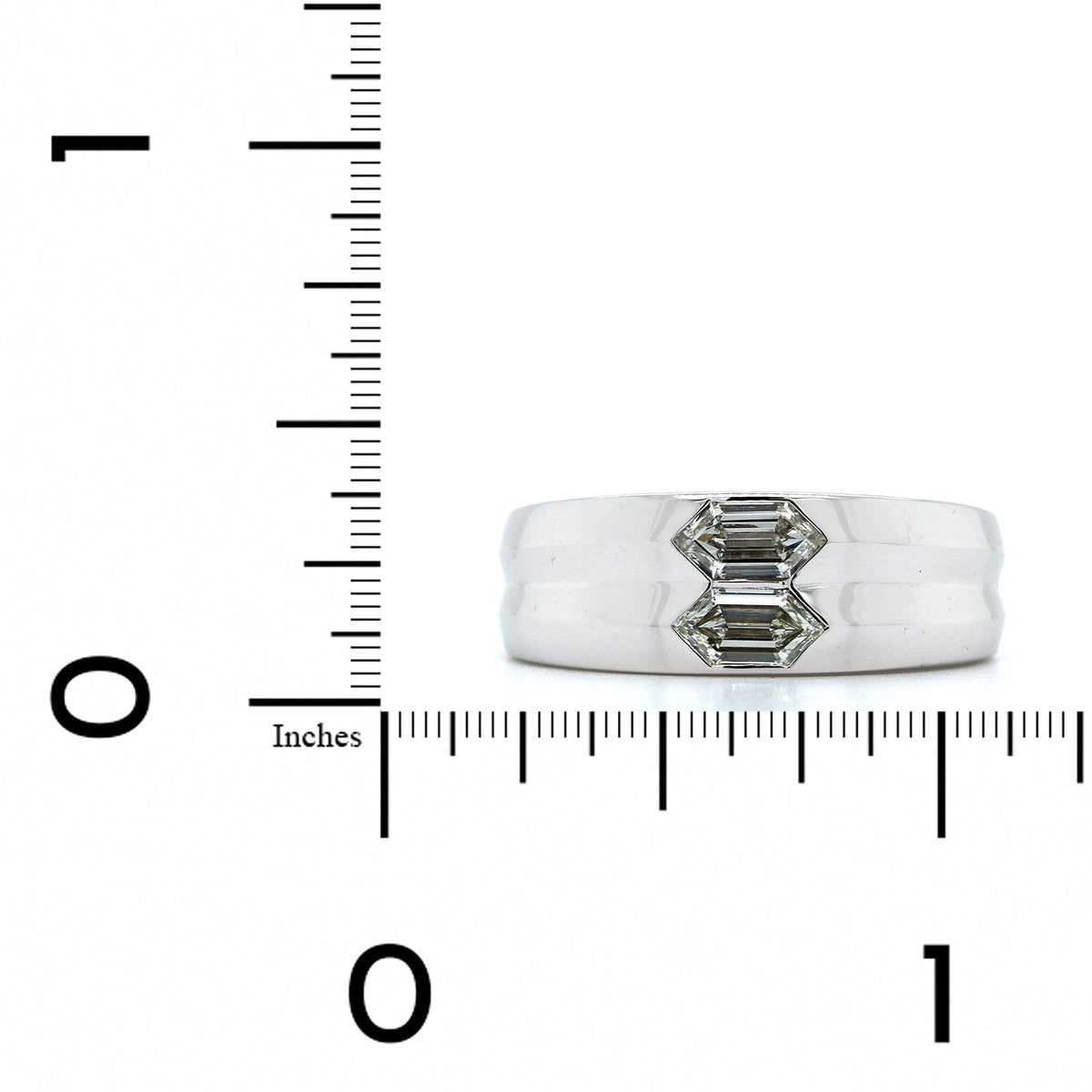 18K White Gold Hexagonal Cut Diamond 2 Stone Ring