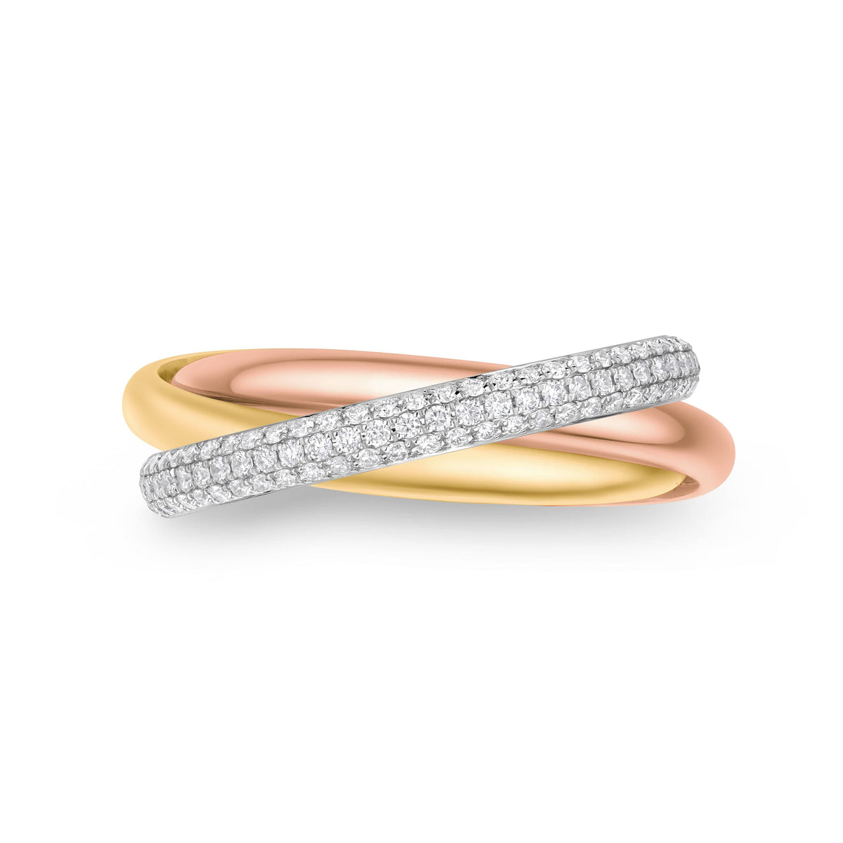 18K Tri-Color Diamond Rolling Rings