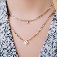 14K Yellow Gold Small Curb Chain Diamond Necklace