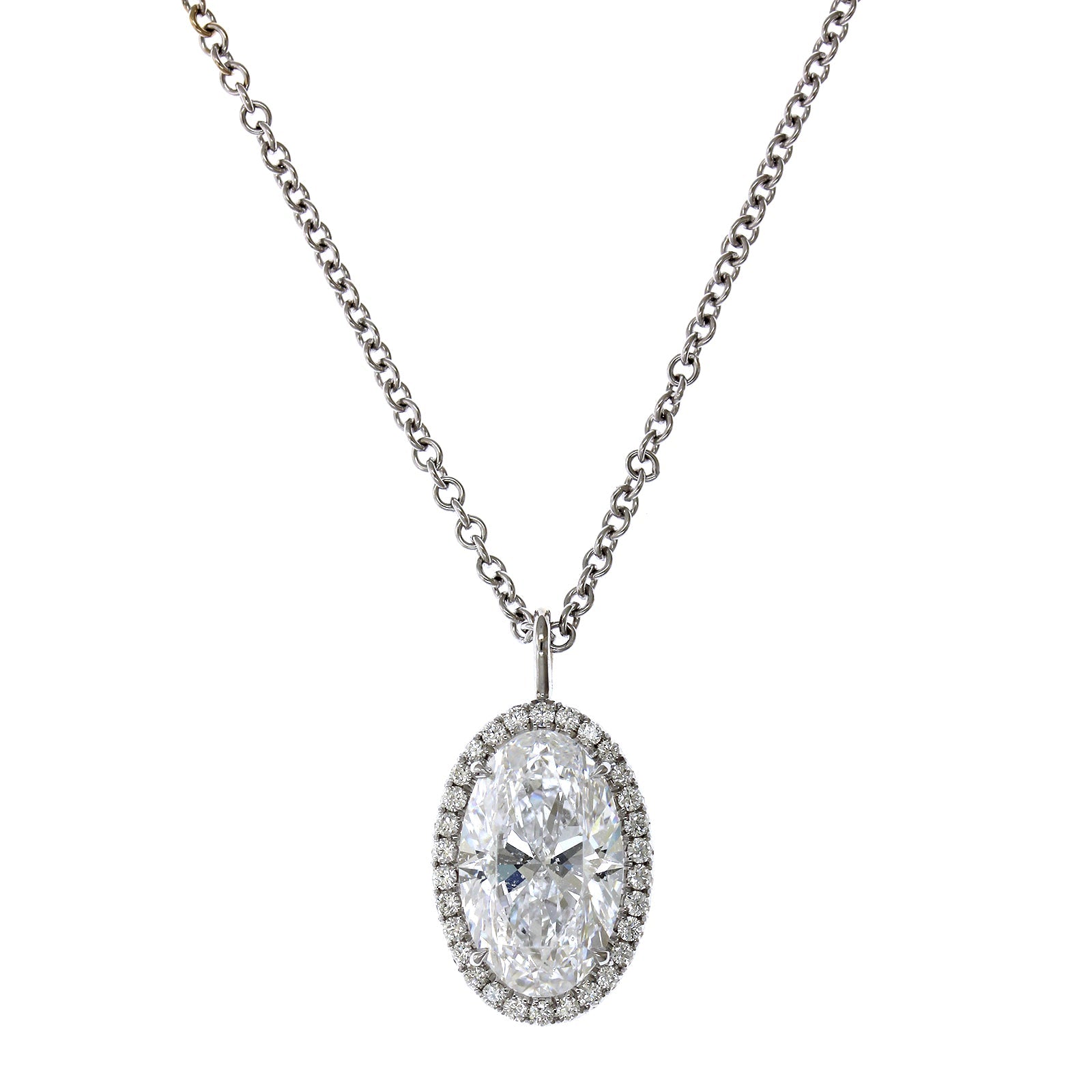 18K White Gold Oval Diamond Halo Pendant, 18k white gold, Long's Jewelers