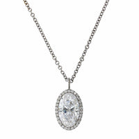18K White Gold Oval Diamond Halo Pendant, 18k white gold, Long's Jewelers