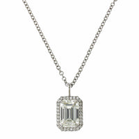 18K White Gold Emerald Cut Diamond Halo Pendant, 18k white gold, Long's Jewelers