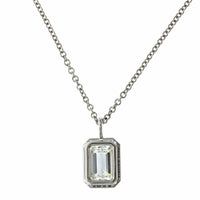 18K White Gold Emerald Cut Diamond Halo Pendant, 18k white gold, Long's Jewelers