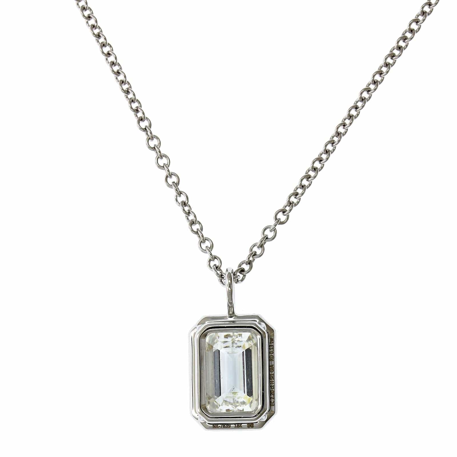 18K White Gold Emerald Cut Diamond Halo Pendant, 18k white gold, Long's Jewelers