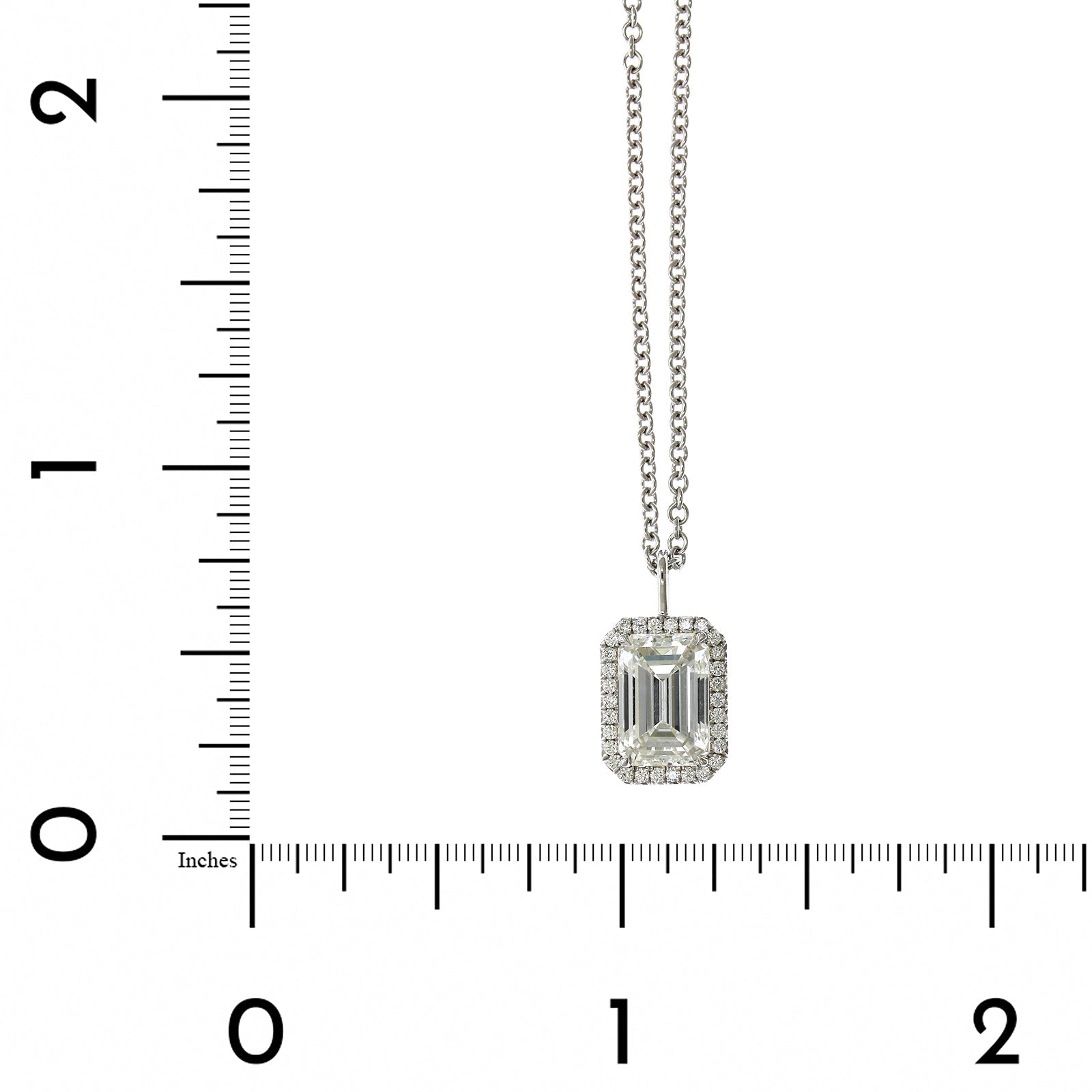 18K White Gold Emerald Cut Diamond Halo Pendant, 18k white gold, Long's Jewelers
