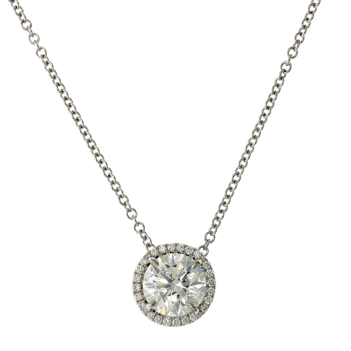 18K White Gold Round Diamond Halo Necklace, 18k white gold, Long's Jewelers