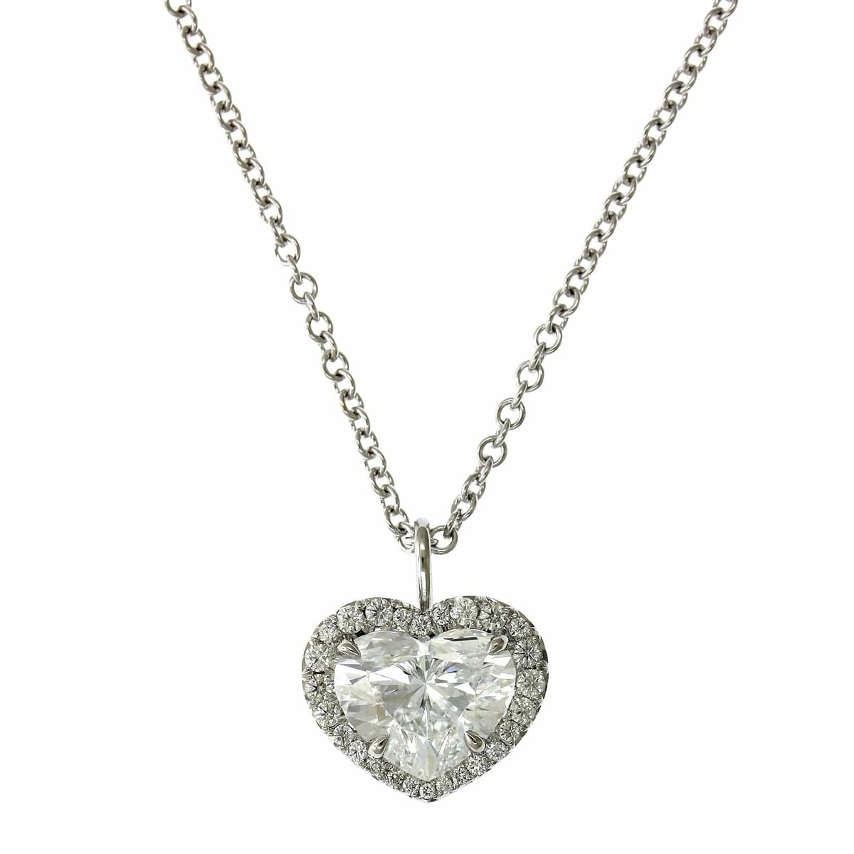 18K White Gold Heart Shape Diamond Halo Pendant, 18k white gold, Long's Jewelers