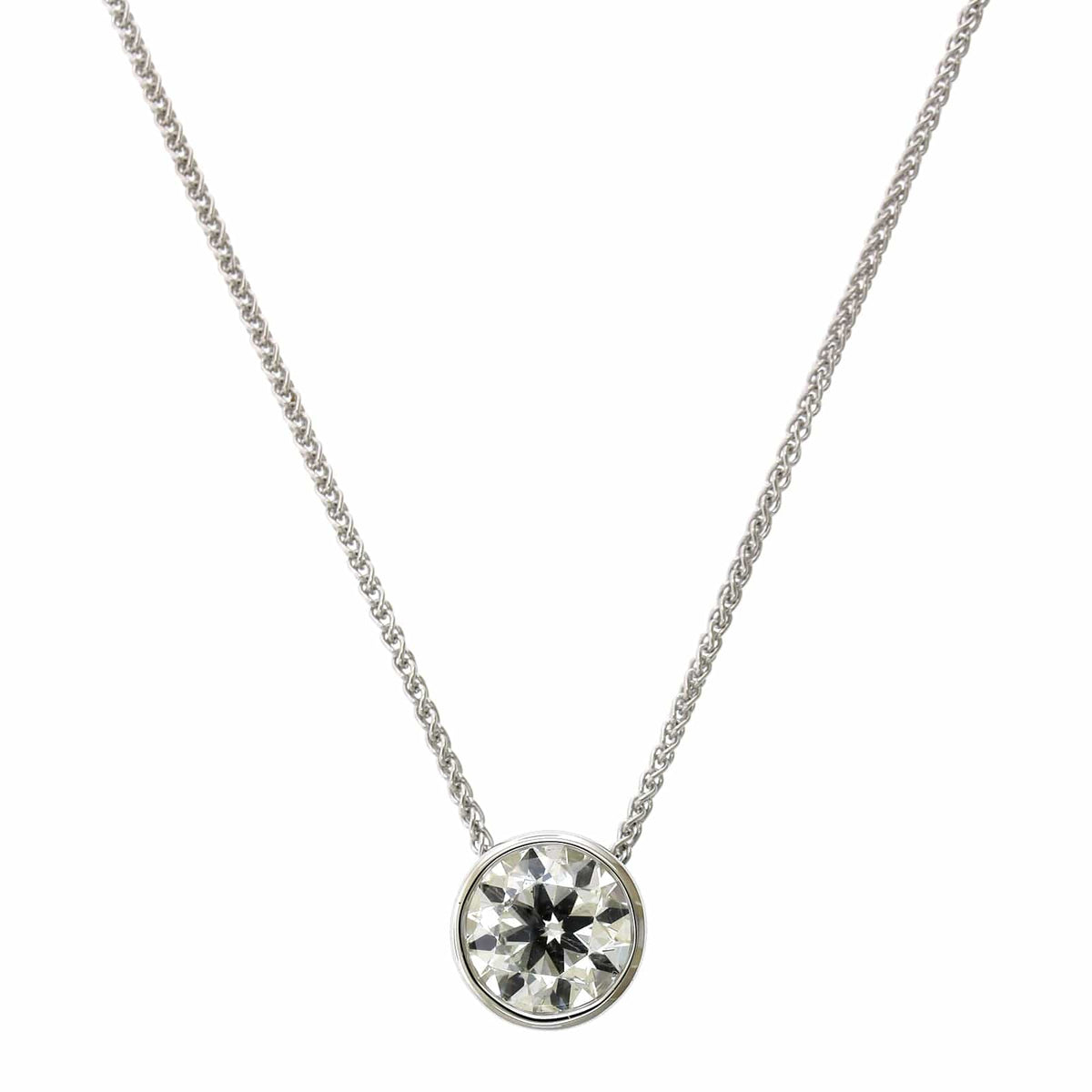 18K White Gold Bezel Set Diamond Pendant