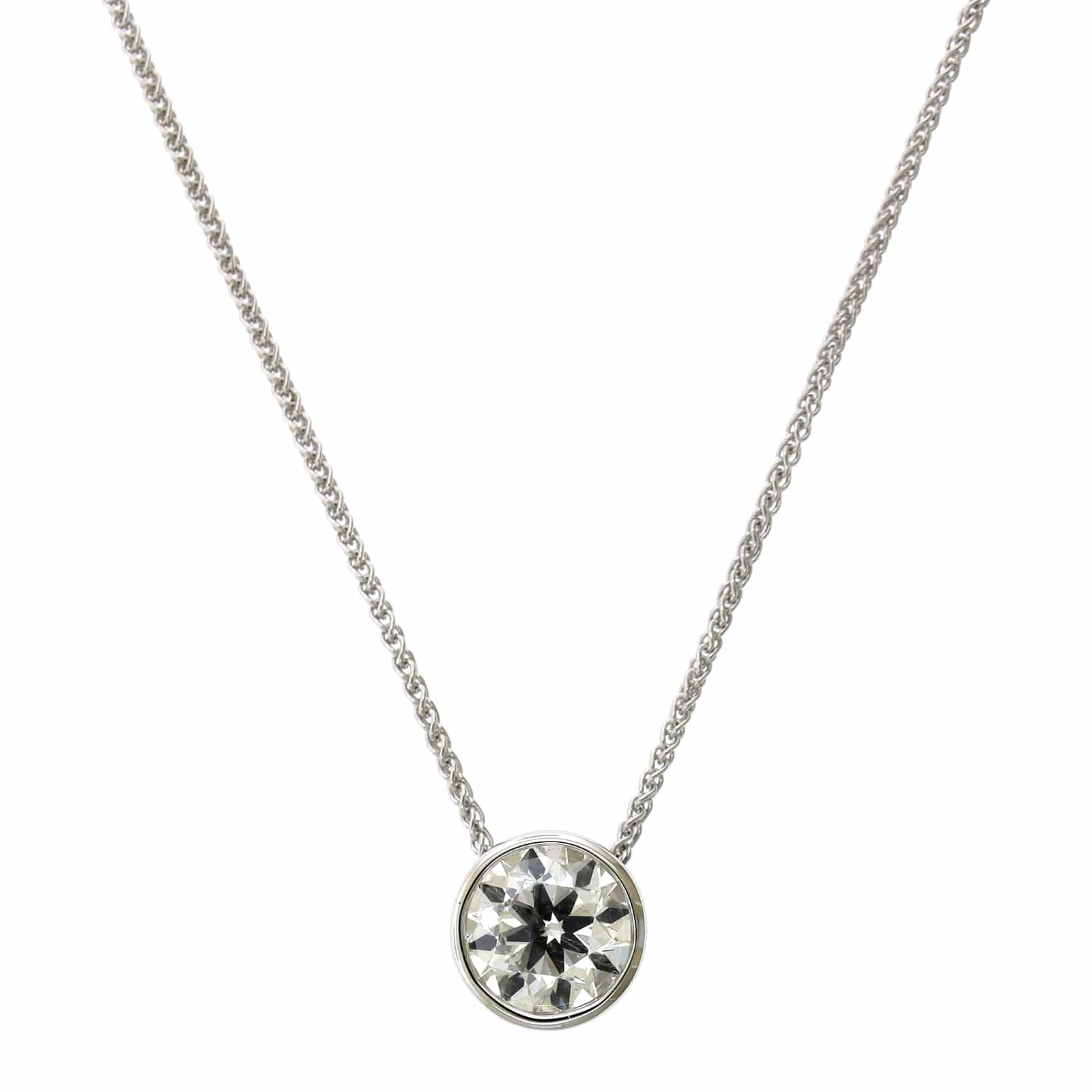 18K White Gold Bezel Set Diamond Pendant