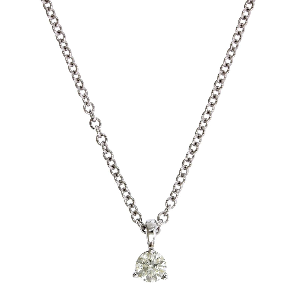 14k White Gold 3 Prong Solitaire Diamond Pendant