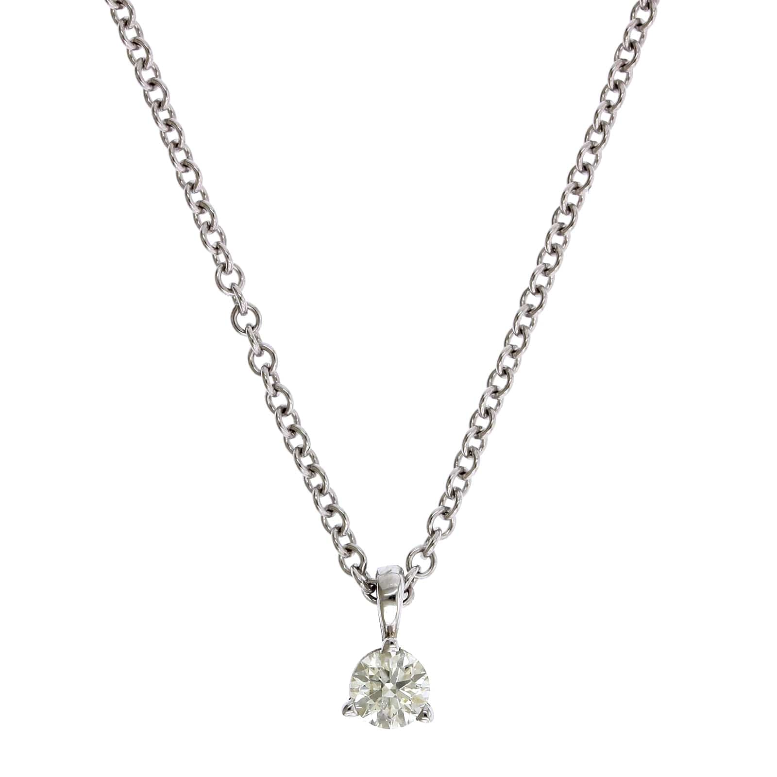 14k White Gold 3 Prong Solitaire Diamond Pendant