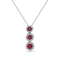 14K White Gold Ruby Drop Diamond Halo Necklace