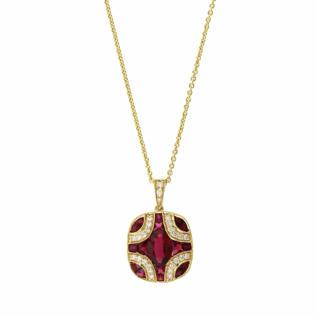 18K Yellow Gold Ruby and Diamond Cluster Pendant