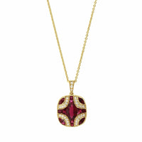 18K Yellow Gold Ruby and Diamond Cluster Pendant