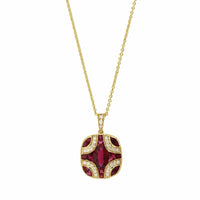 18K Yellow Gold Ruby and Diamond Cluster Pendant