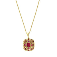 18K Yellow Gold Ruby and Diamond Cluster Pendant