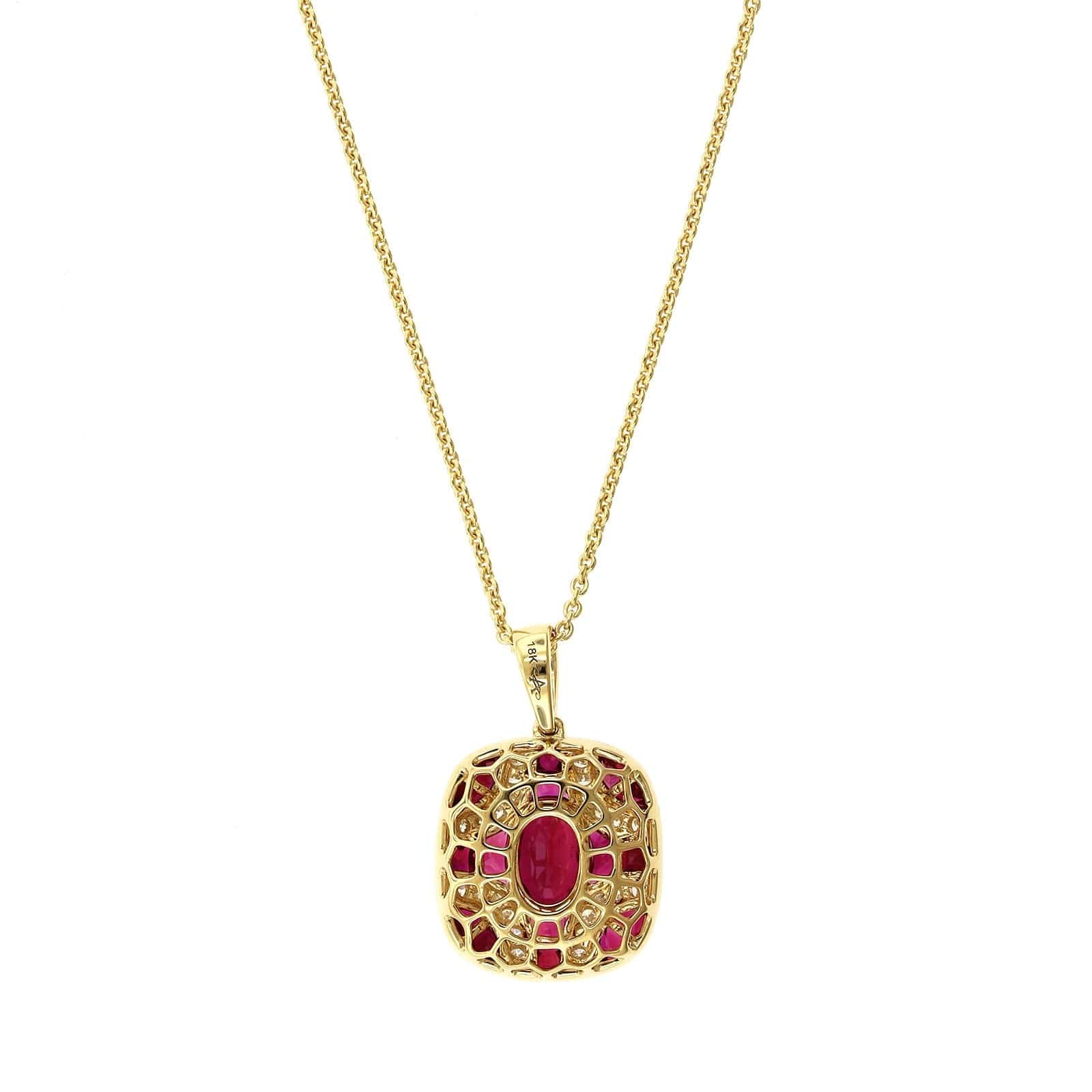 18K Yellow Gold Ruby and Diamond Cluster Pendant