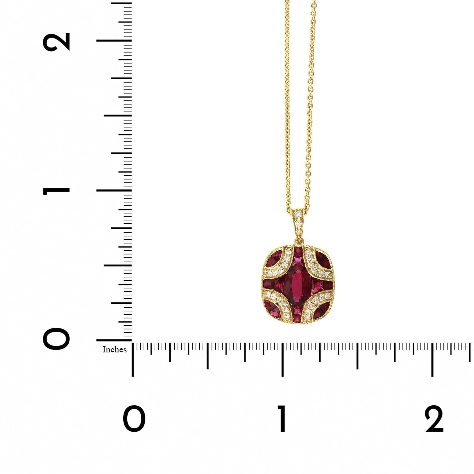18K Yellow Gold Ruby and Diamond Cluster Pendant