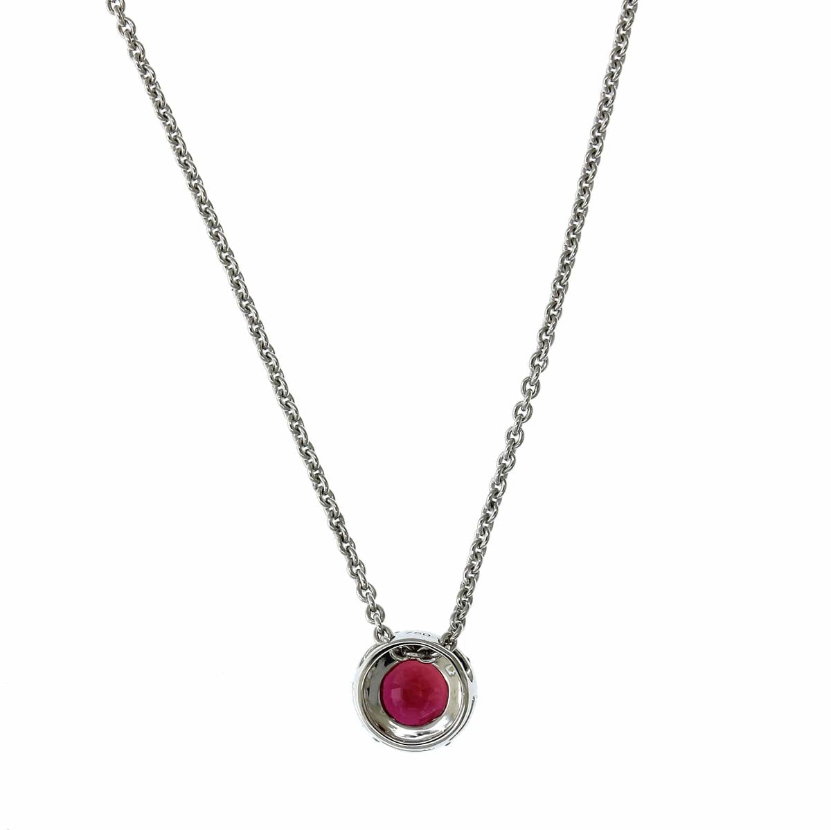 18K White Gold Ruby Diamond Halo Necklace, 18k white gold, Long's Jewelers