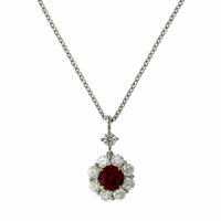 18K White Gold Ruby Diamond Halo Pendant, 18k white gold, Long's Jewelers
