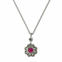 18K White Gold Ruby Diamond Halo Pendant