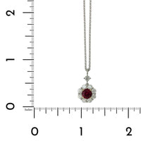 18K White Gold Ruby Diamond Halo Pendant