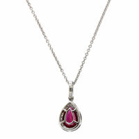 18K White Gold Pear Shape Ruby Diamond Halo Pendant