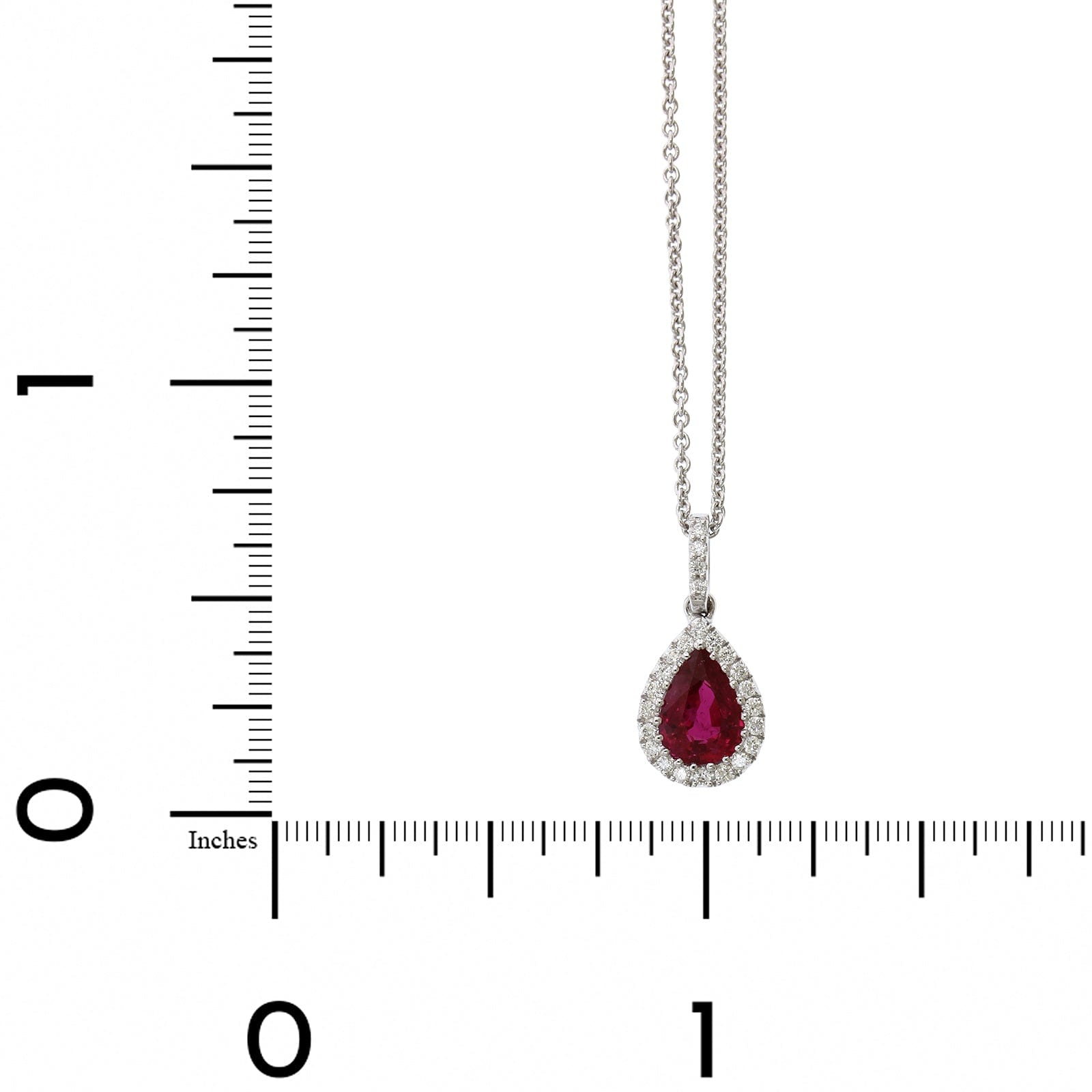 18K White Gold Pear Shape Ruby Diamond Halo Pendant