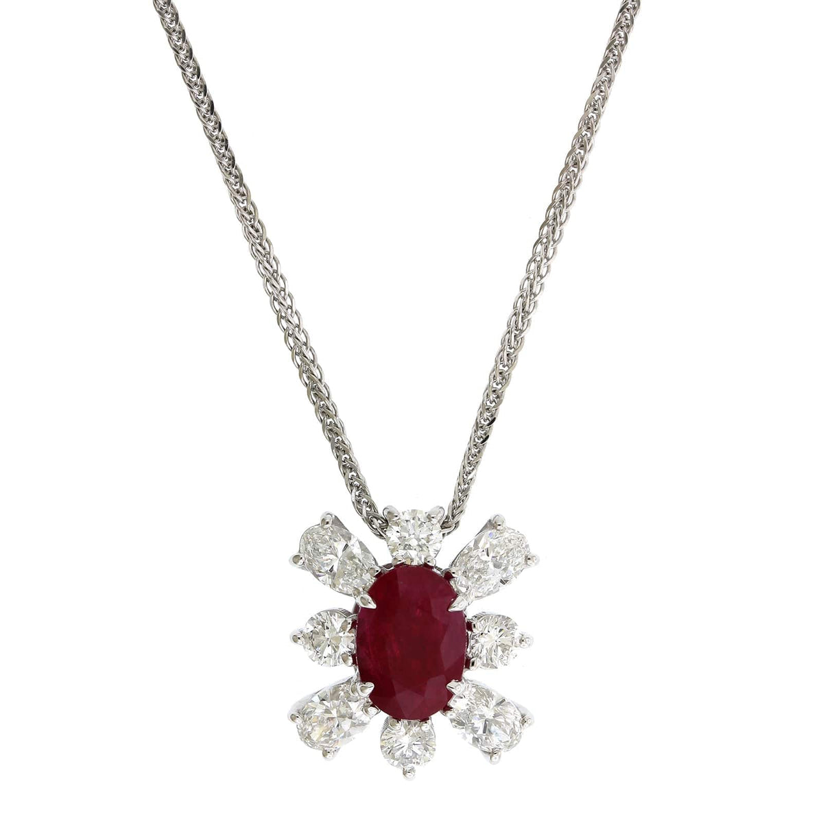 Platinum Oval Ruby and Diamond Pendant