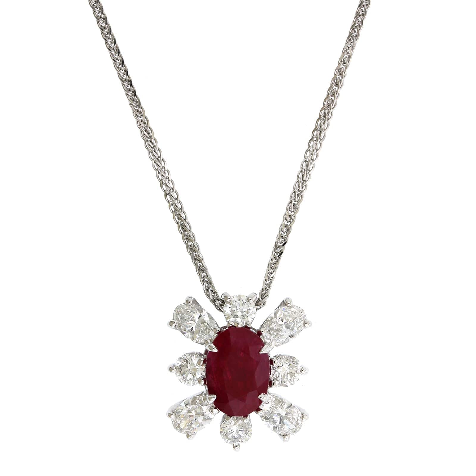Platinum Oval Ruby and Diamond Pendant