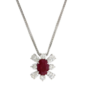 Platinum Oval Ruby and Diamond Pendant