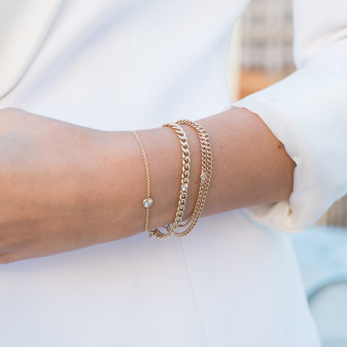 14K Yellow Gold Diamond Small Curb Chain Bracelet