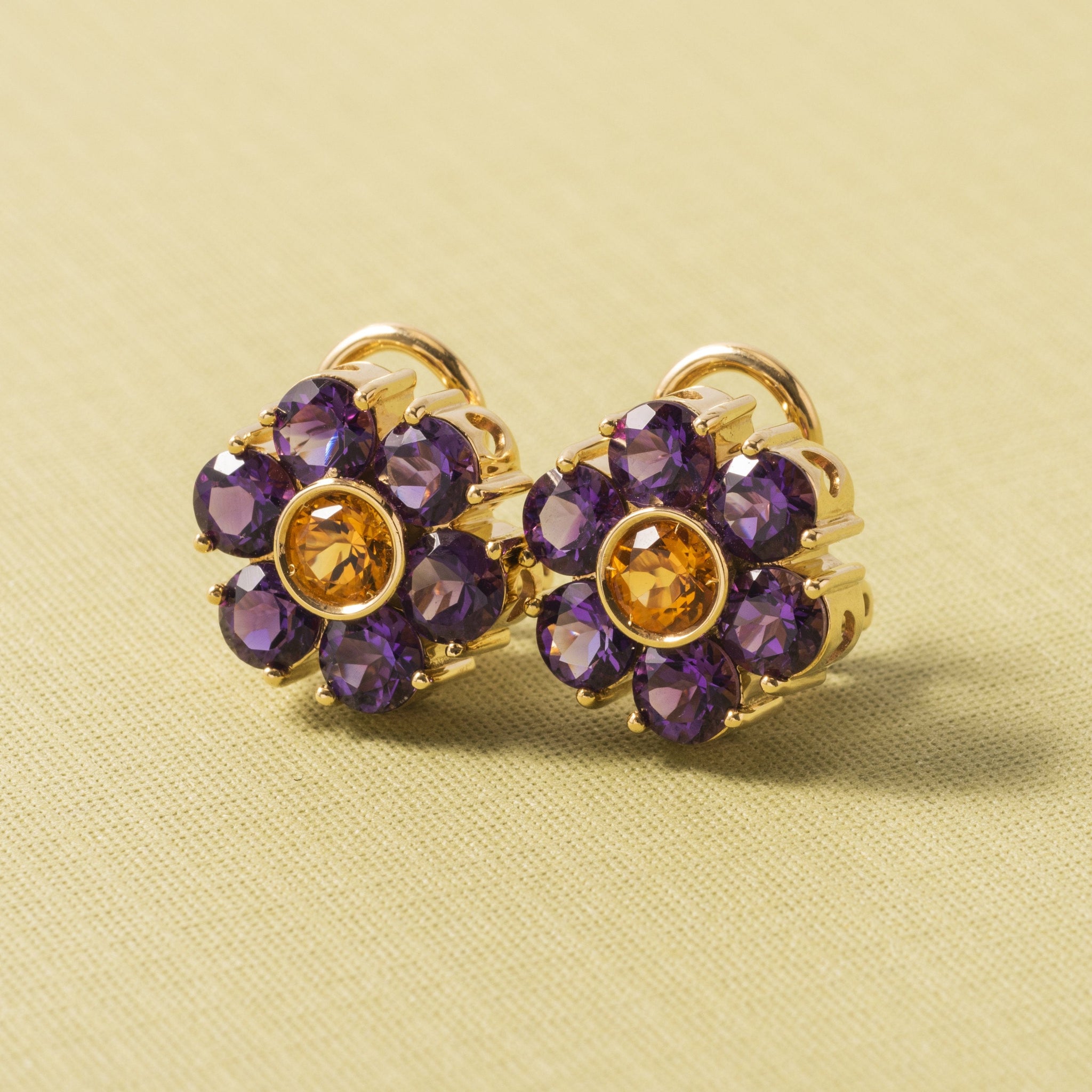 Pasquale Bruni 18K Yellow Gold Estate Amethyst and Citrine Flower Earrings