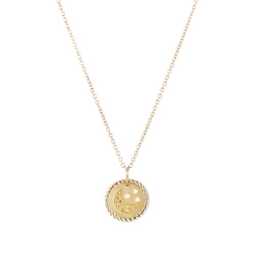 Cable Collectibles Moon and Stars Necklace with Diamonds and Yellow Sapphires in 18K Gold