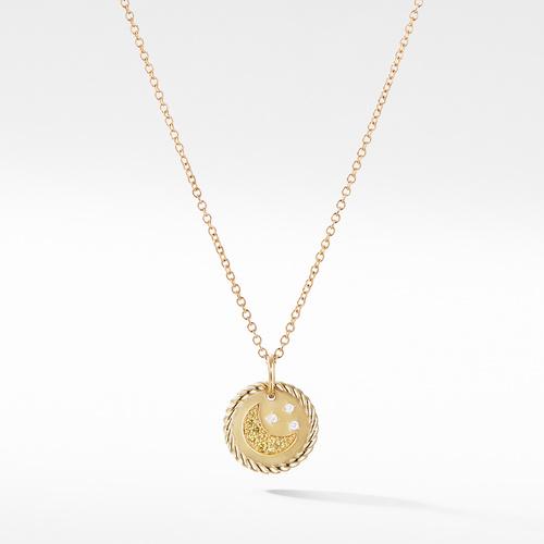 Cable Collectibles Moon and Stars Necklace with Diamonds and Yellow Sapphires in 18K Gold