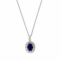 18K White Gold Sapphire Diamond Halo Pendant