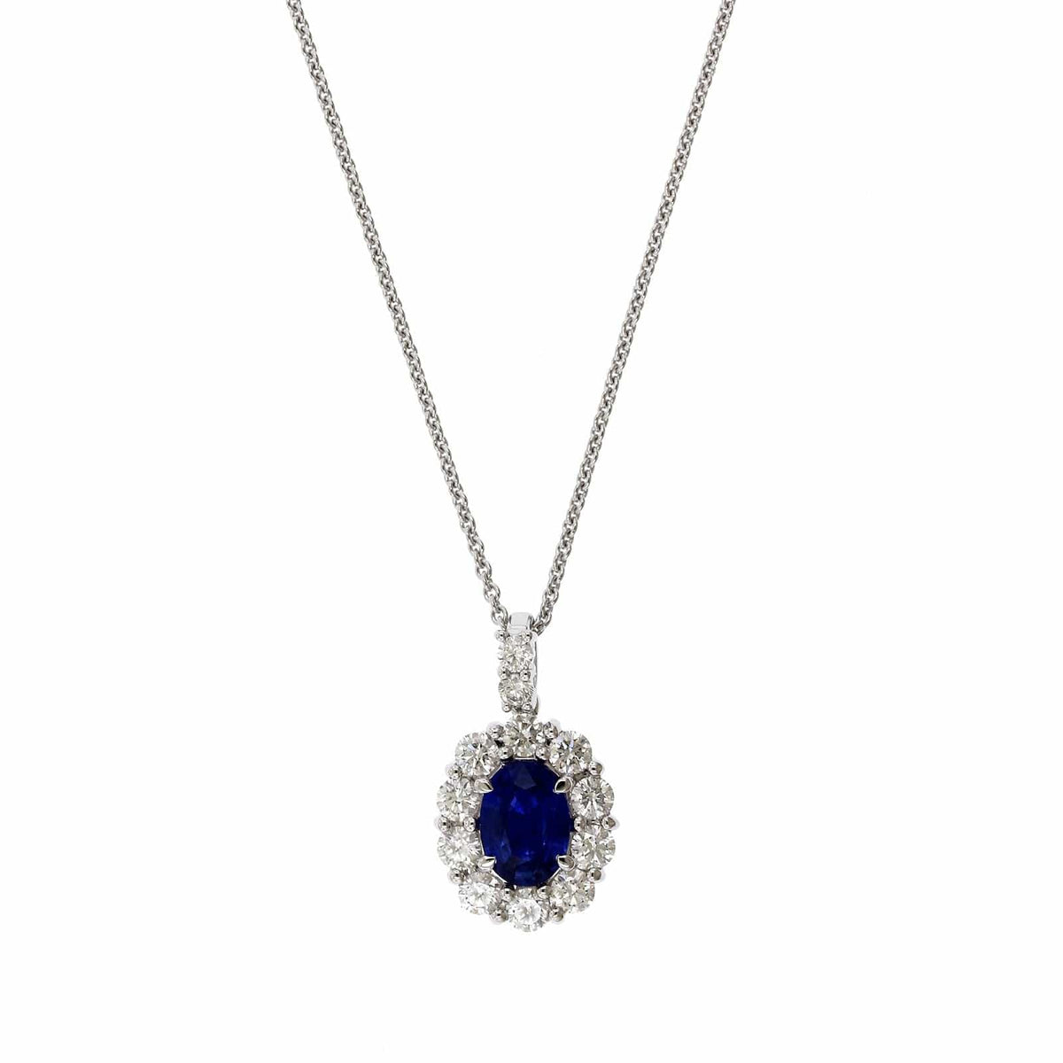 18K White Gold Sapphire Diamond Halo Pendant