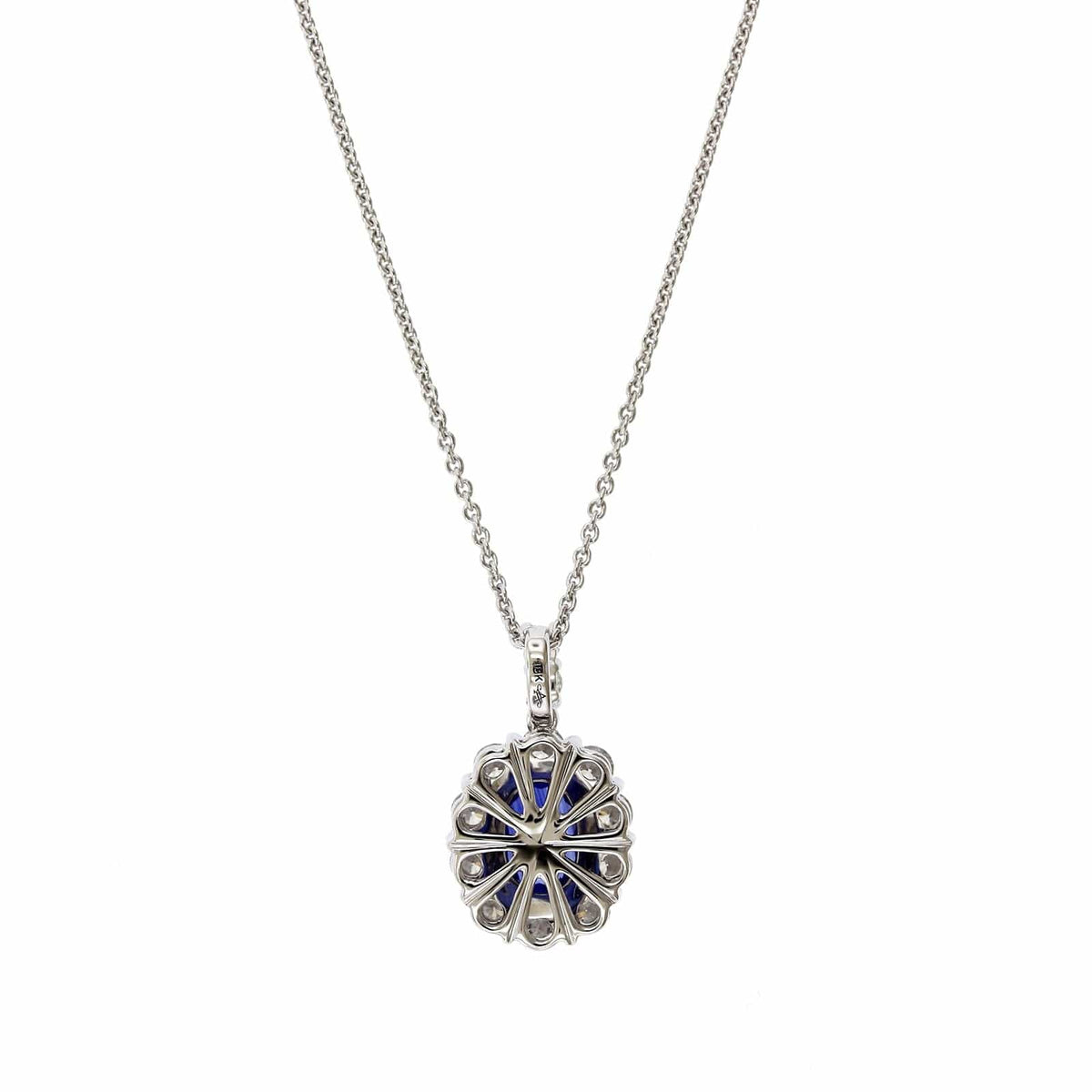 18K White Gold Sapphire Diamond Halo Pendant