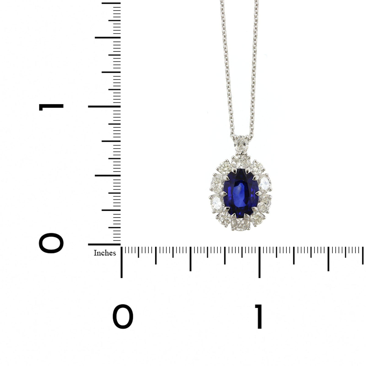 18K White Gold Oval Sapphire and Diamond Halo Necklace