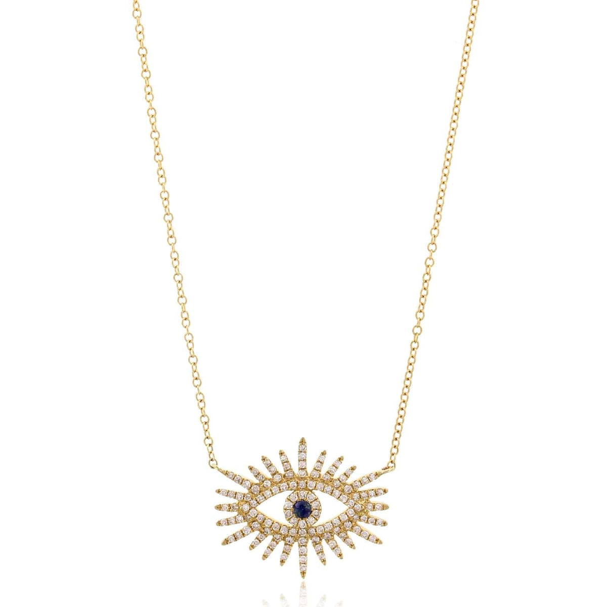 14K Yellow Gold Diamond Starburst Eye Necklace
