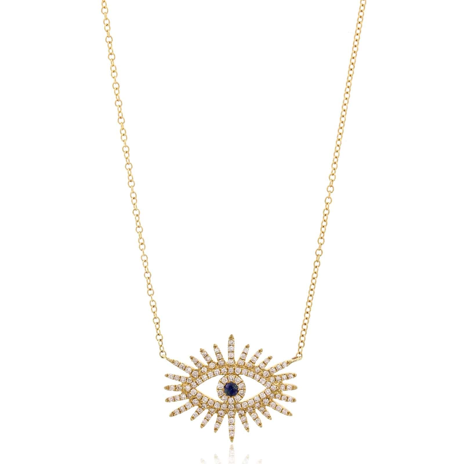 14K Yellow Gold Diamond Starburst Eye Necklace