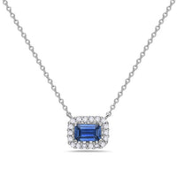 14K White Gold Sapphire Diamond Halo Necklace