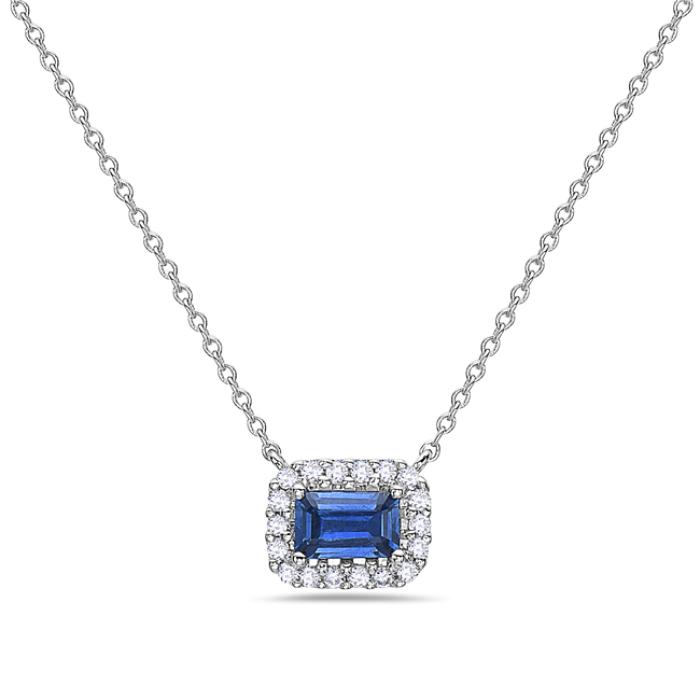 14K White Gold Sapphire Diamond Halo Necklace
