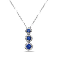 14K White Gold Sapphire Drop Diamond Halo Necklace