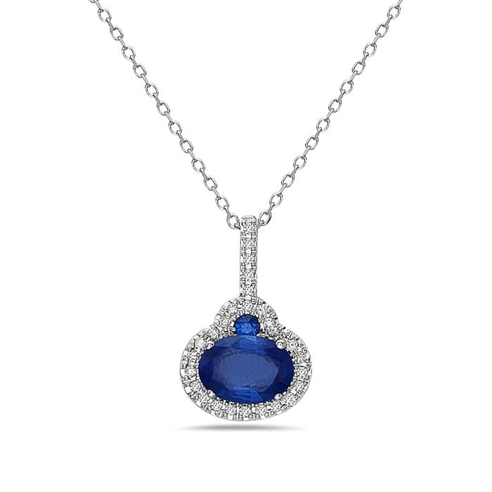 14K White Gold Sapphire Diamond Halo Necklace