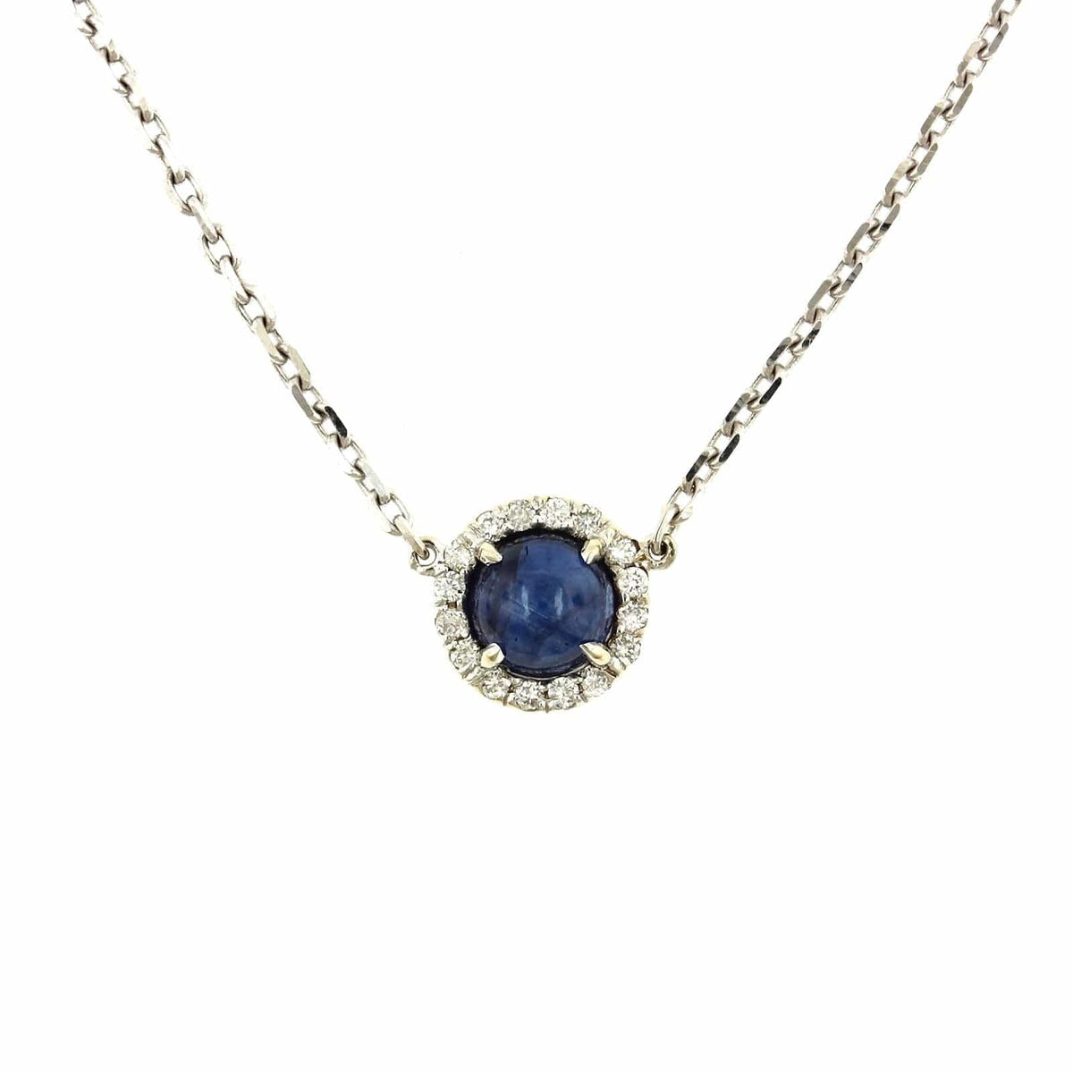 18K White Gold Sapphire Diamond Halo Necklace