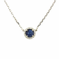 18K White Gold Sapphire Diamond Halo Necklace